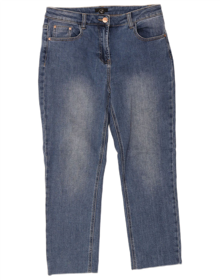 Jeans recortados femininos M&Co UK 12 médio W30 L25 algodão azul