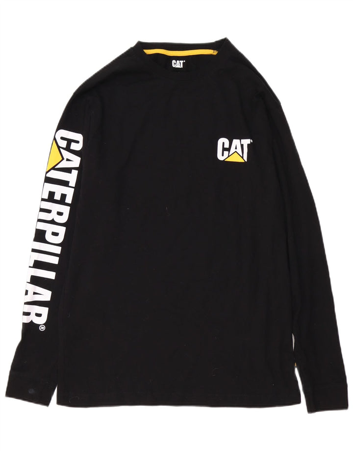 CAT Mens Graphic Top Manga Longa Pequeno Algodão Preto