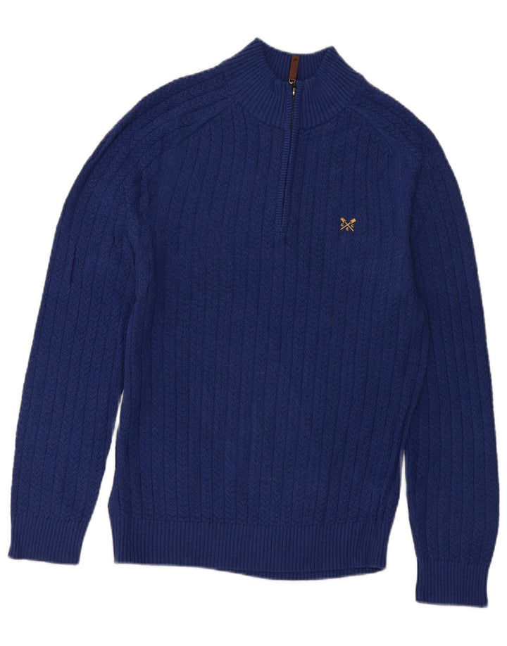 CREW CLOTHING Suéter masculino com gola e zíper, algodão azul médio