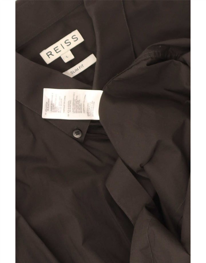 Camisa masculina Reiss Slim Fit grande algodão preto