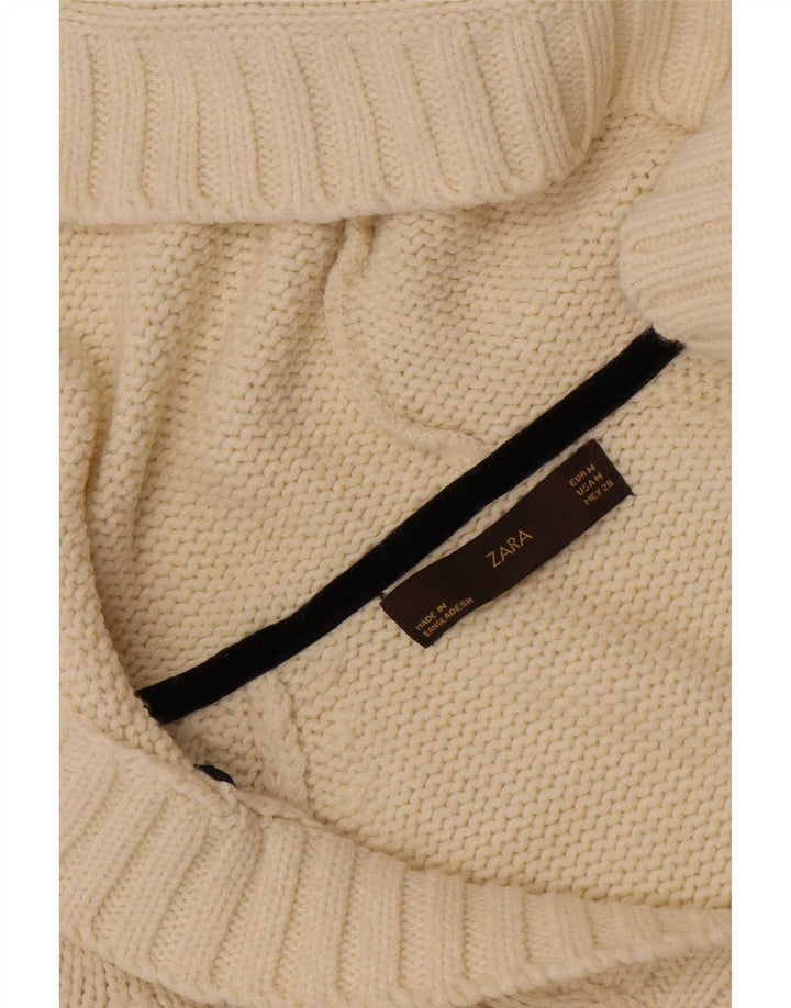 Zara Suéter feminino com capuz e capuz UK 12 Médio Off White