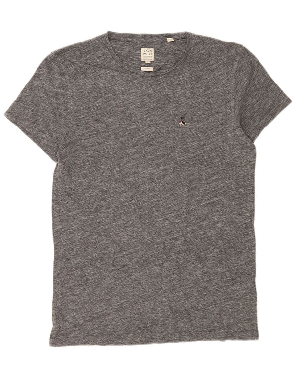 Jack Wills Camiseta masculina Slim Fit Top pequeno algodão manchado cinza