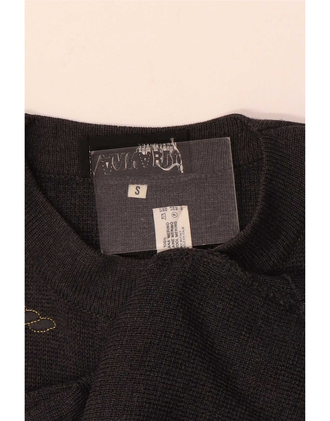 Suéter de cardigã grande feminino vintage Reino Unido 10 lã cinza pequena