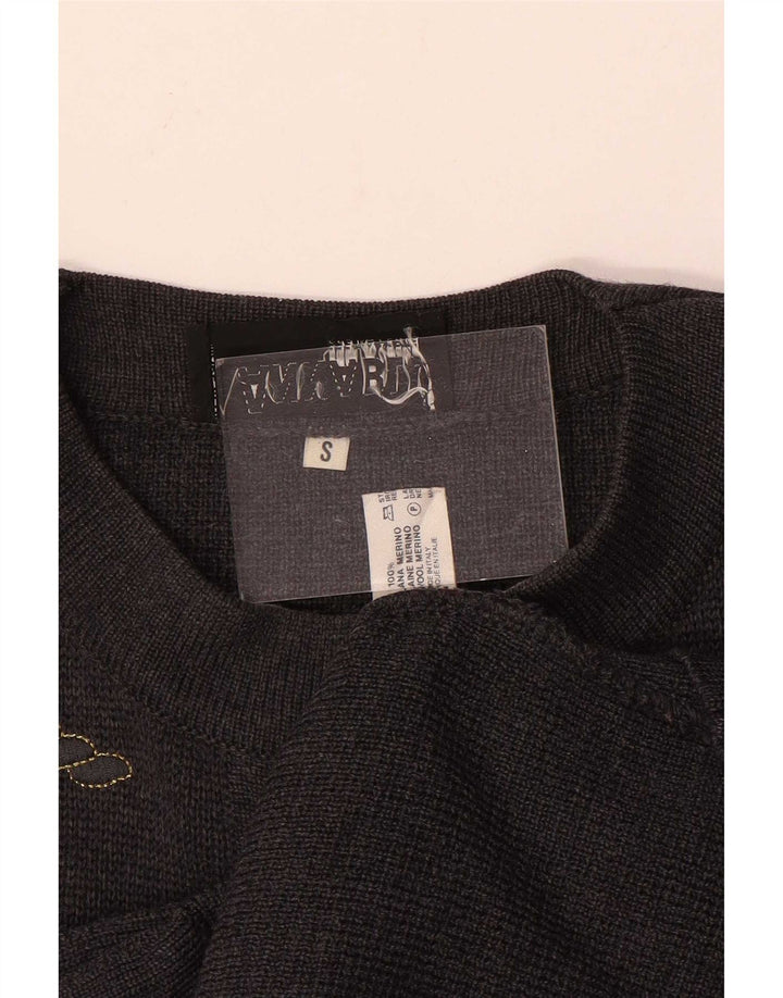 Suéter de cardigã grande feminino vintage Reino Unido 10 lã cinza pequena