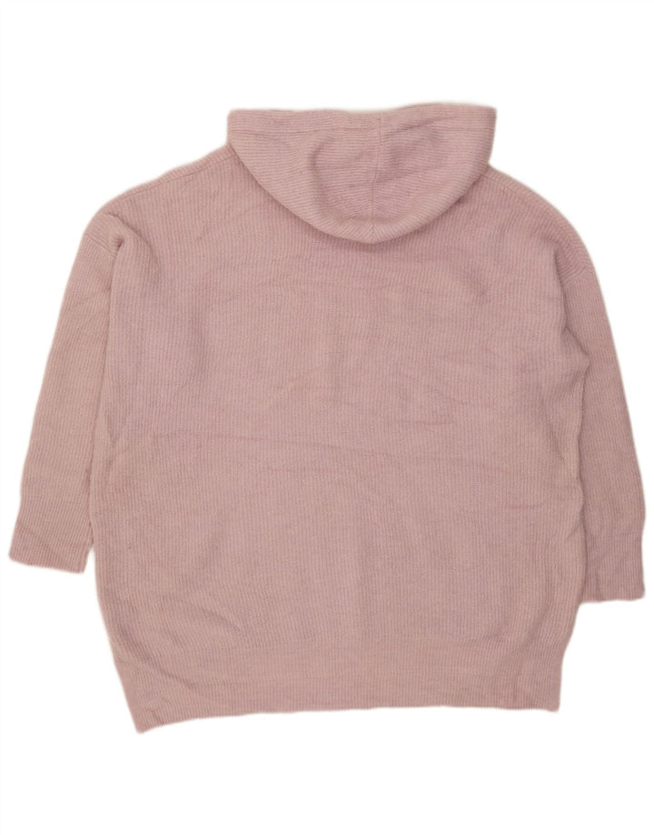 Suéter feminino de grandes dimensões com capuz e material branco Reino Unido 22 3XL poliéster rosa
