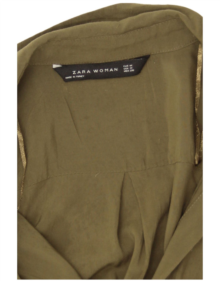 Blusa feminina Zara Longline Shirt Reino Unido 14 Médio Caqui