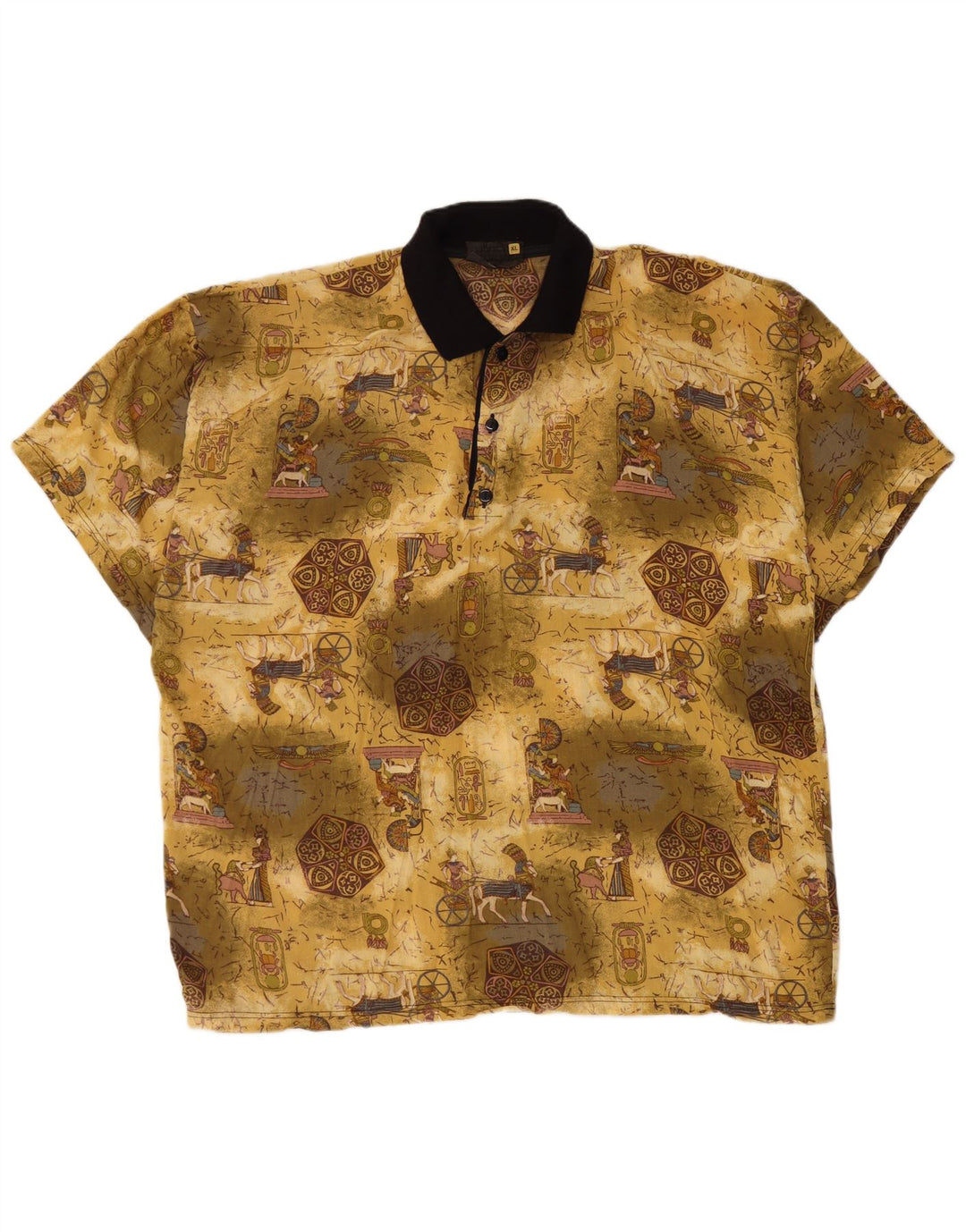 Camisa polo gráfica masculina vintage com padrão abstrato XL rayon amarelo