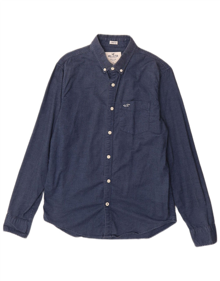 Camisa masculina Hollister pequena algodão azul marinho