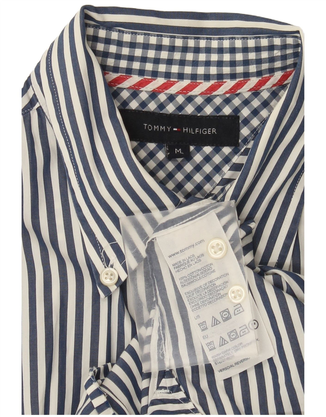 Camisa masculina Tommy Hilfiger de algodão listrado azul médio