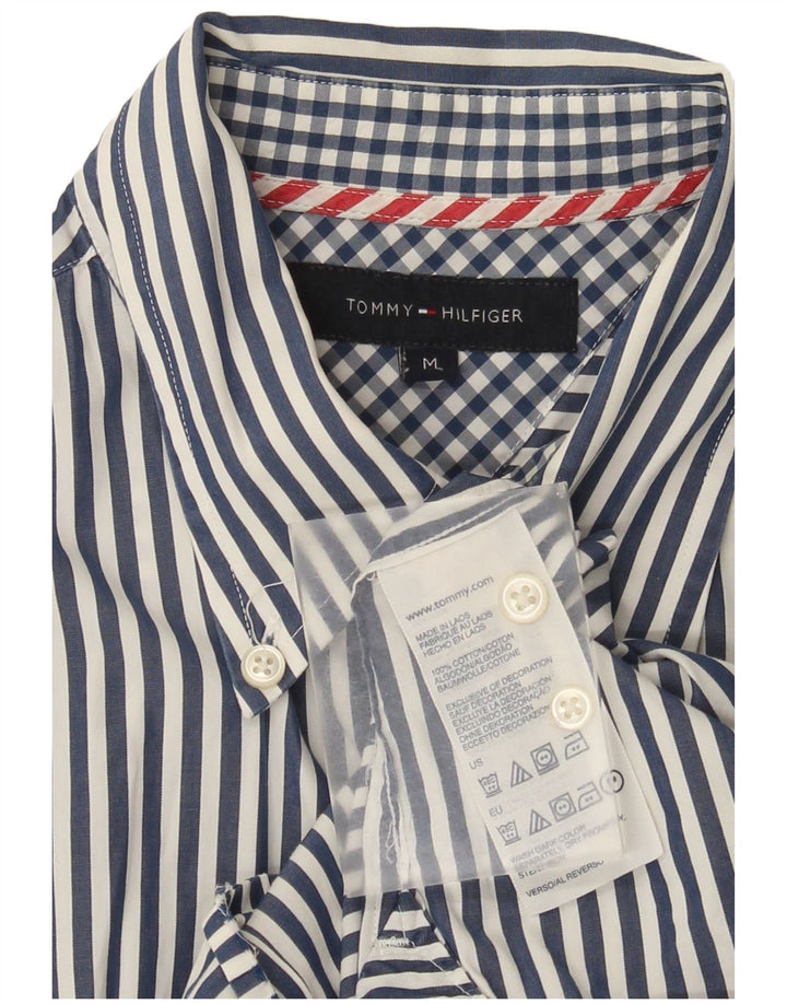 Camisa masculina Tommy Hilfiger de algodão listrado azul médio
