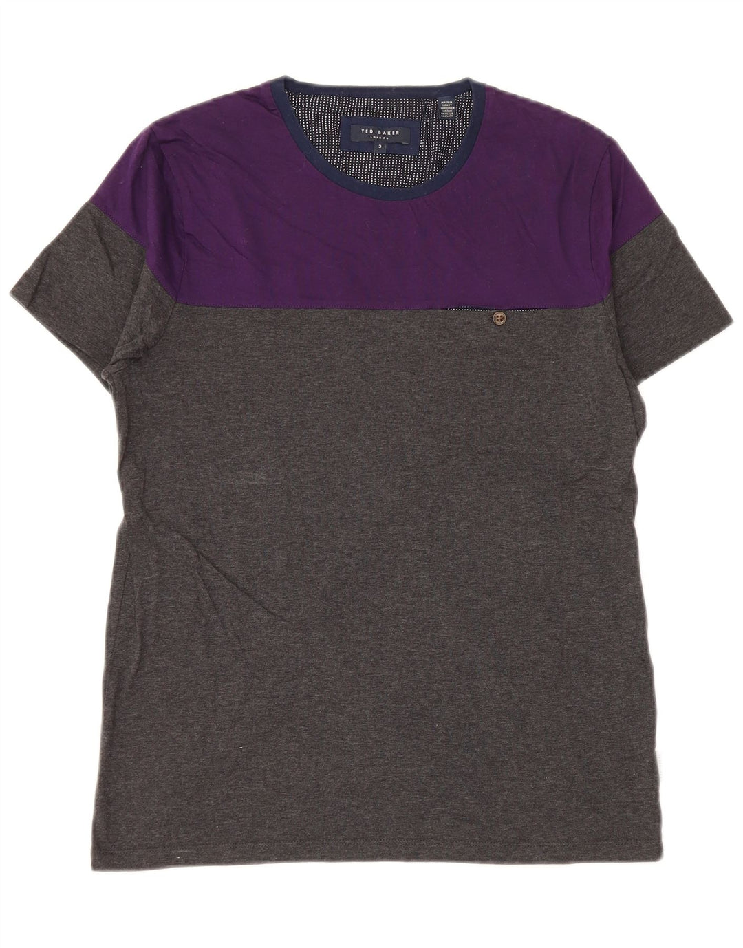 Camiseta masculina Ted Baker tamanho superior 3 algodão colorblock cinza médio