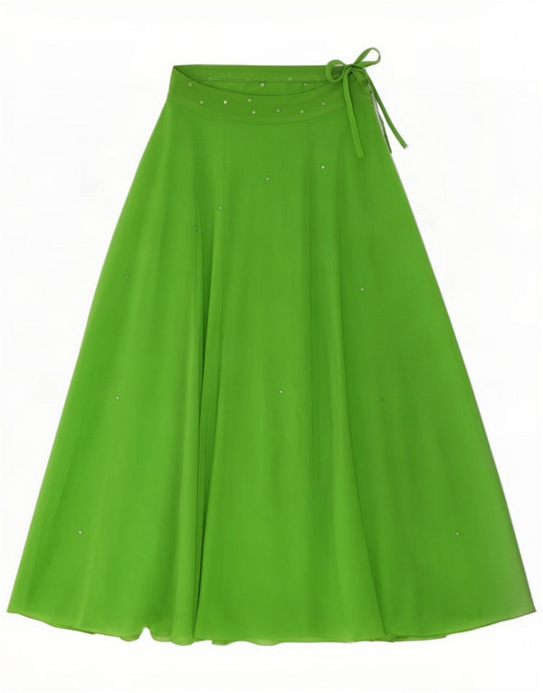 Saia maxi larga feminina vintage pequena W26 verde manchada