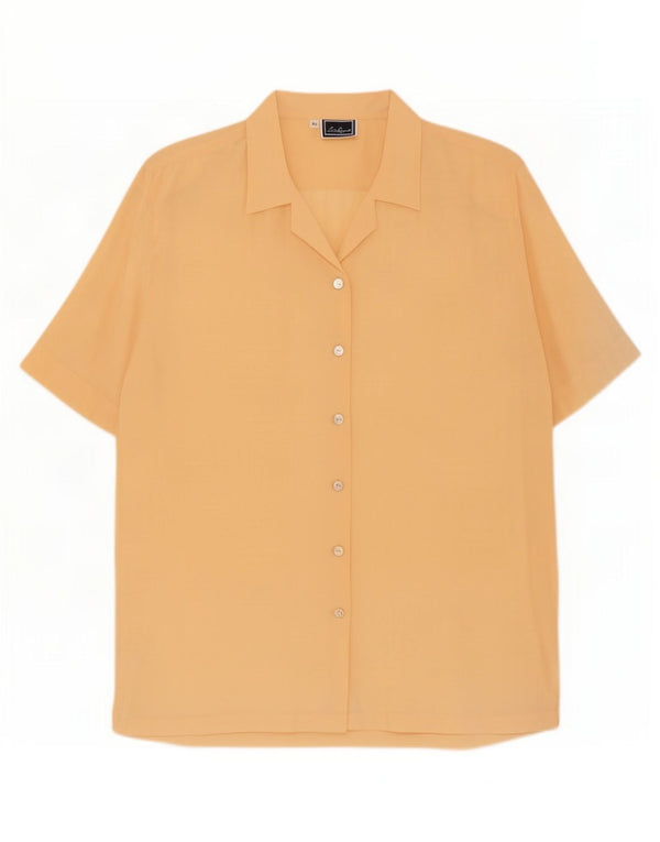 Blusa feminina Luisa Spagnoli manga curta Reino Unido 18 XL seda amarela