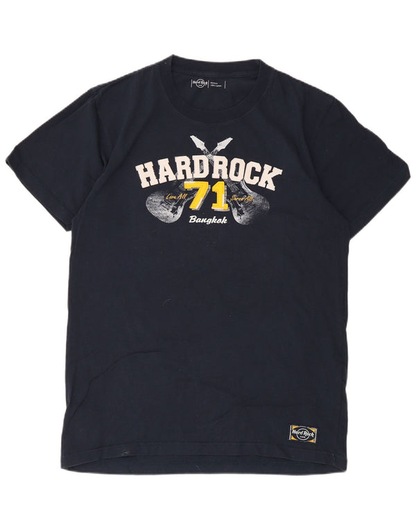 Camiseta masculina Hard Rock Cafe Bangkok Graphic Top médio algodão azul marinho