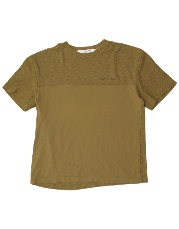 Camiseta masculina Calvin Klein Top médio cáqui colorblock
