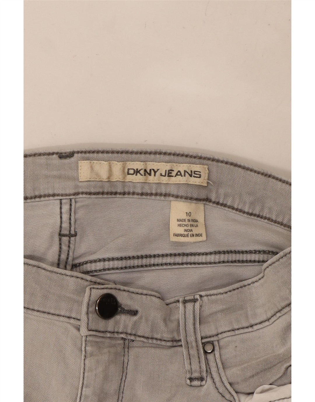 Shorts jeans feminino DKNY US 10 grande W27 algodão cinza