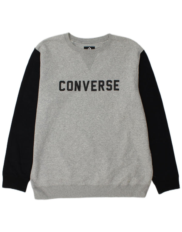 CONVERSE moletom gráfico masculino jumper XL cinza colorblock algodão