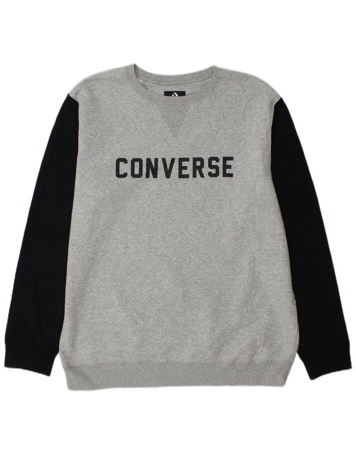 CONVERSE moletom gráfico masculino jumper XL cinza colorblock algodão