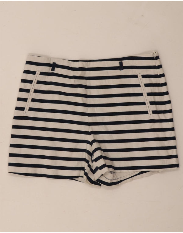 Zara Shorts feminino casual grande W30 algodão listrado azul marinho