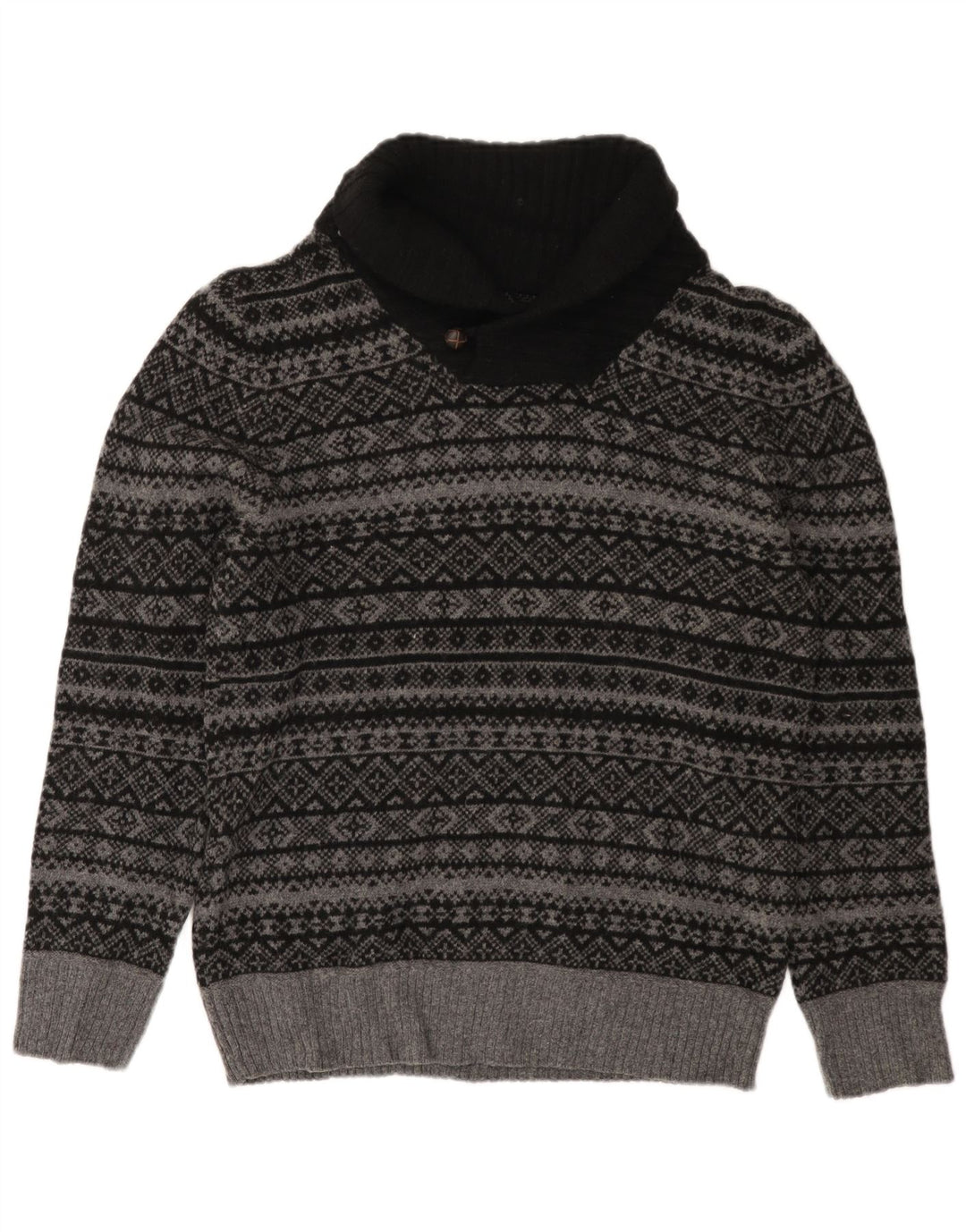 EDDIE BAUER Suéter masculino com gola xale e lã pequena cinza Fair Isle
