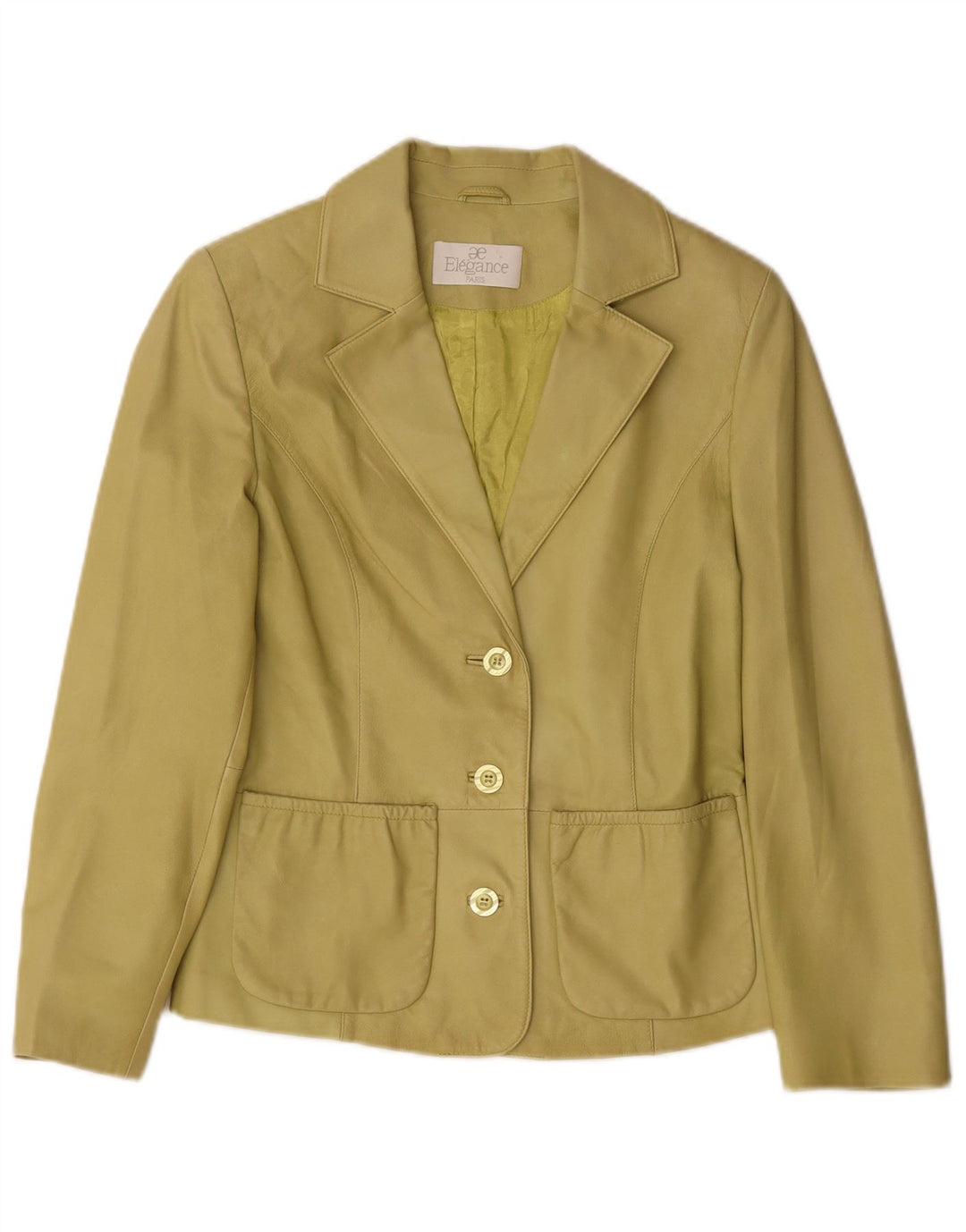 Jaqueta blazer feminina de couro com 3 botões Elegance Reino Unido 10 couro verde pequeno