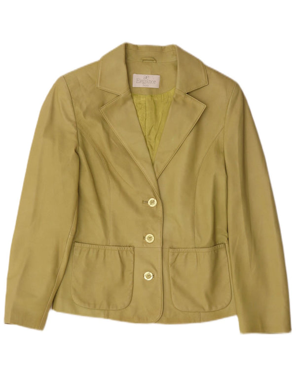 Jaqueta blazer feminina de couro com 3 botões Elegance Reino Unido 10 couro verde pequeno