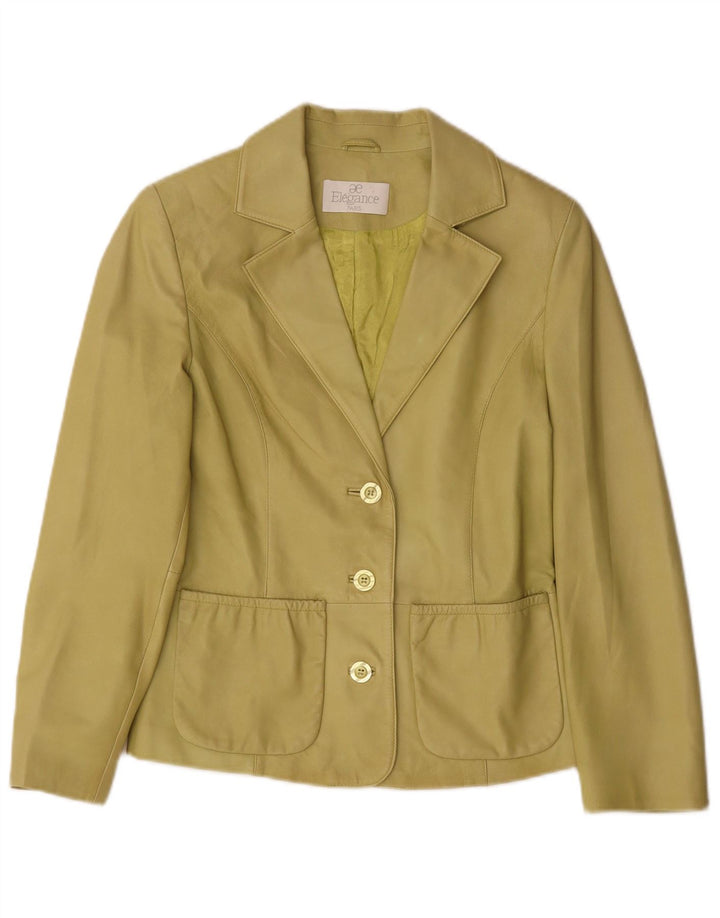 Jaqueta blazer feminina de couro com 3 botões Elegance Reino Unido 10 couro verde pequeno