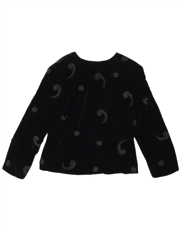 Jaqueta blazer feminina vintage de veludo com 5 botões Reino Unido 12 médio preto paisley