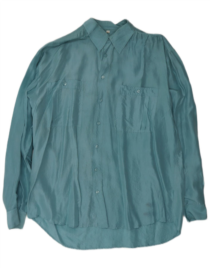 Camisa masculina AQUILA grande seda azul