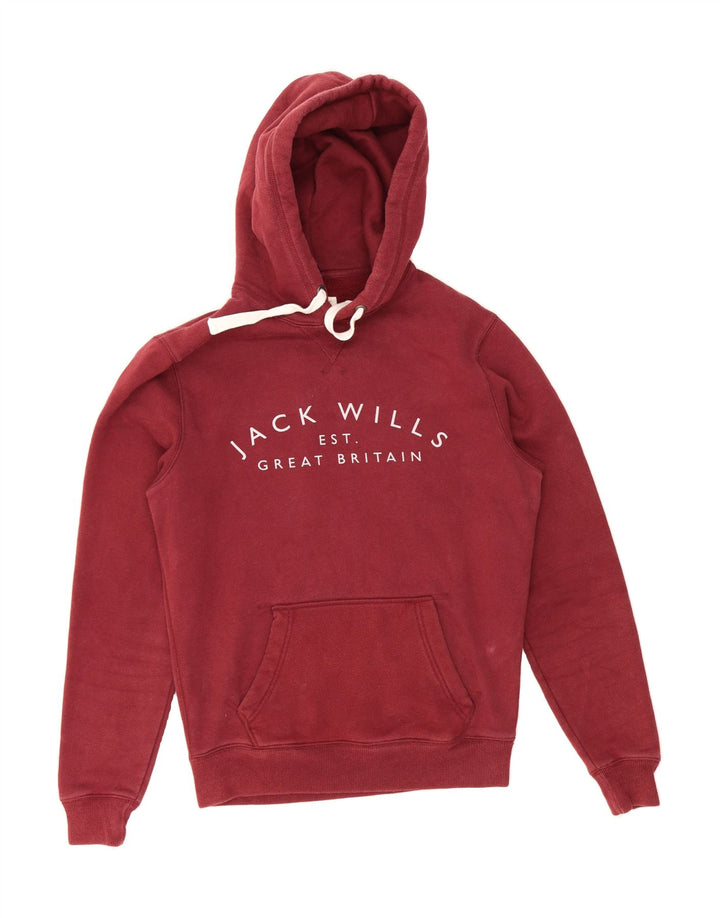 JACK WILLS Mens Graphic Hoodie Jumper XS Burgundy Cotton Vintage Jack Wills and Second-Hand Jack Wills from Messina Hembry 