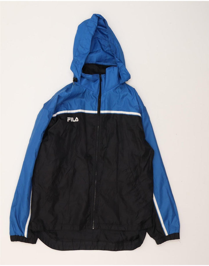 Jaqueta de chuva masculina Fila com capuz Reino Unido 40 grande bloco colorido azul marinho nylon