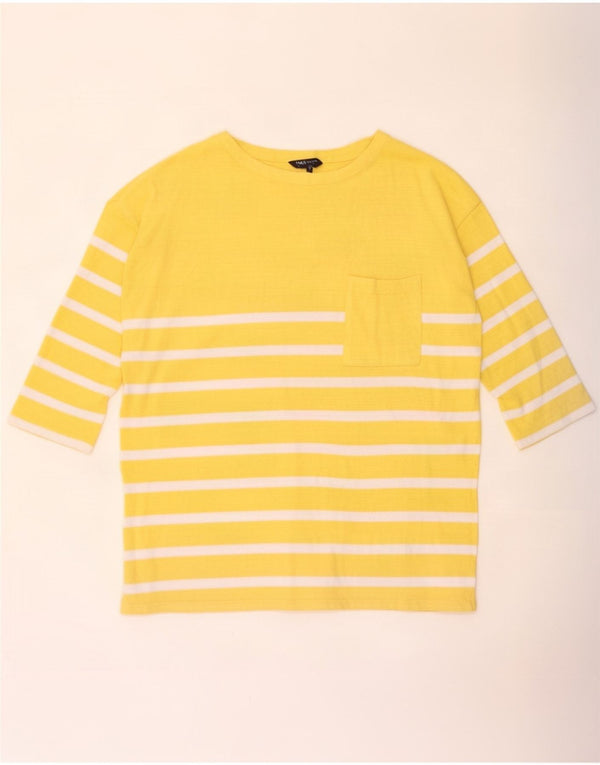 Top feminino Marks & Spencer manga 3/4 Reino Unido 16 grande algodão listrado amarelo