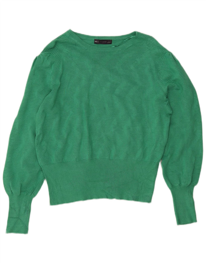 Suéter feminino Marks & Spencer com gola canoa e gola redonda Reino Unido 14 grande verde