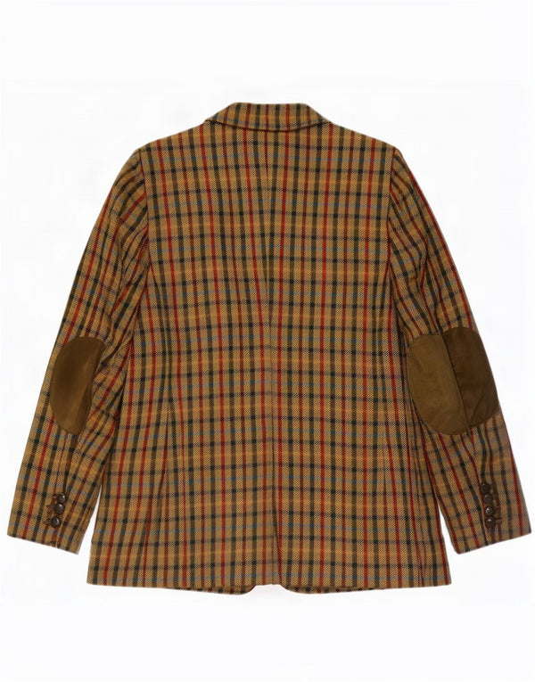 Jaqueta blazer feminina DAKS com 2 botões Reino Unido 16 grande lã cáqui gingham