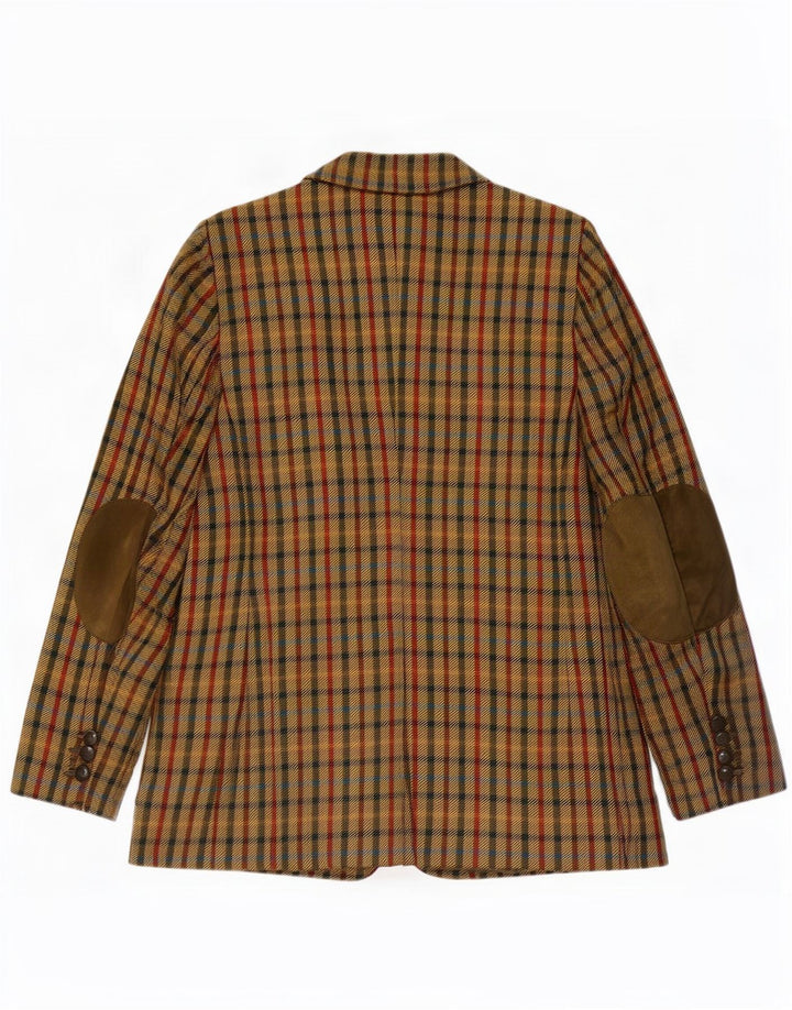 Jaqueta blazer feminina DAKS com 2 botões Reino Unido 16 grande lã cáqui gingham