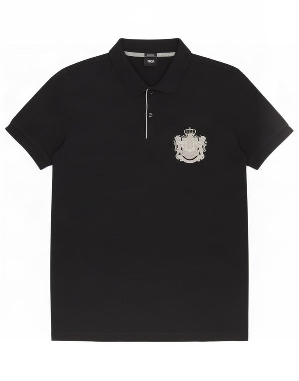 Camisa polo masculina Hugo Boss Regular Fit grande algodão preto