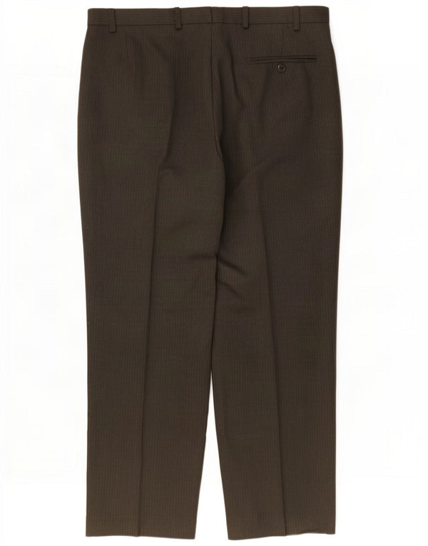 Calça masculina Marks & Spencer com estampa de terno W36 L29 poliéster listrado marrom