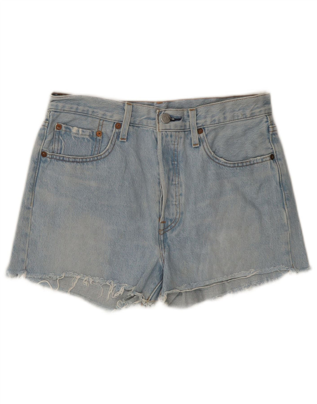 Shorts jeans feminino LEVI'S 501 de cintura alta W26 pequeno algodão azul