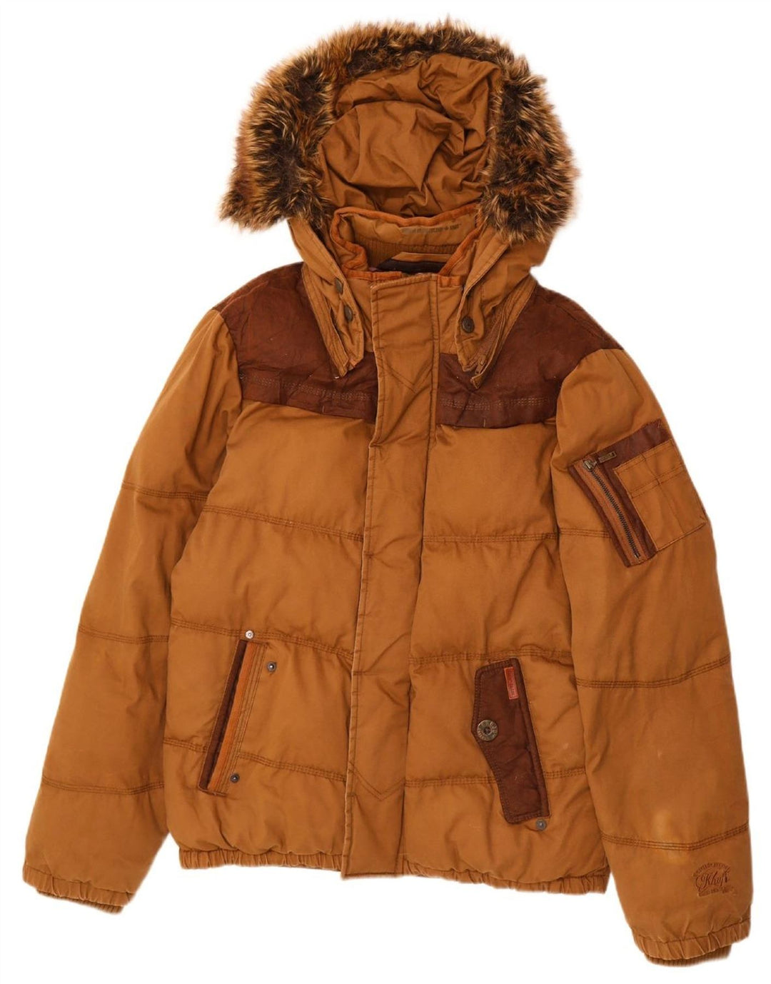 Jaqueta masculina acolchoada com capuz KHUJO UK 42 XL algodão marrom