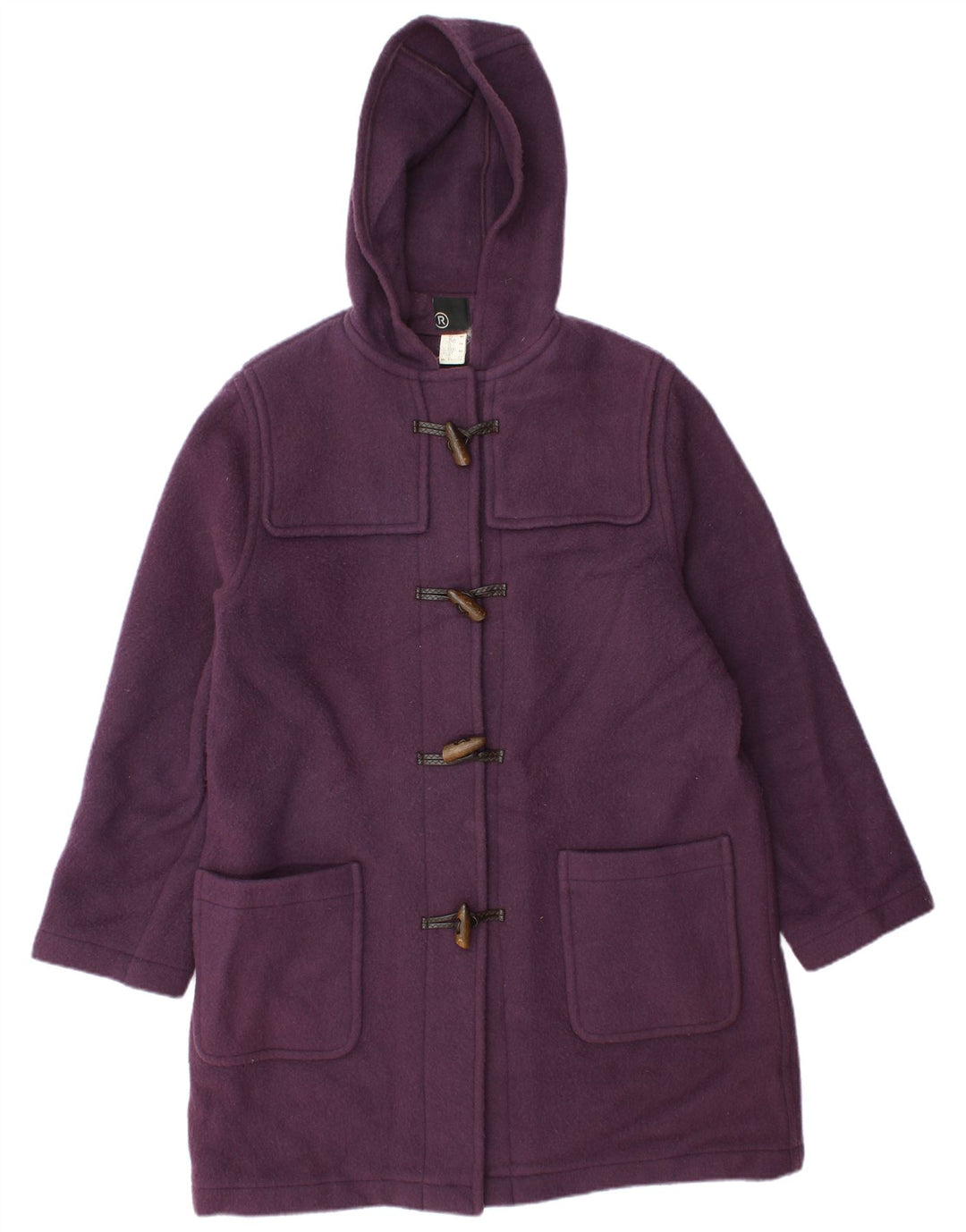 Casaco Duffle feminino vintage com capuz Reino Unido 14 grande lã roxa