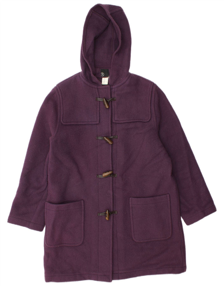 Casaco Duffle feminino vintage com capuz Reino Unido 14 grande lã roxa