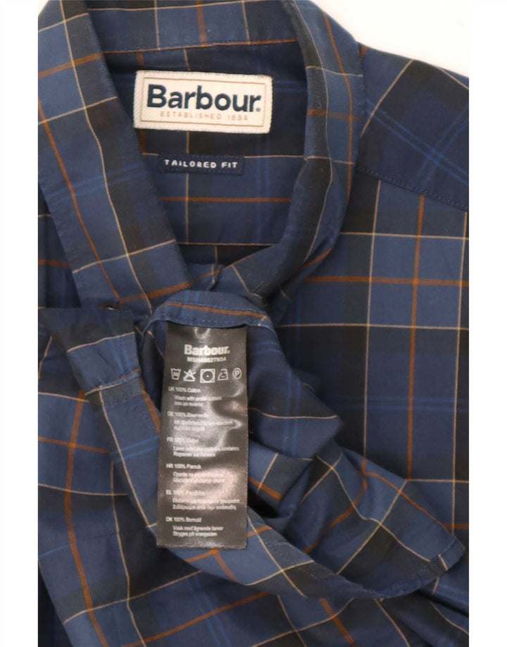 Camisa masculina Barbour sob medida de algodão xadrez azul médio