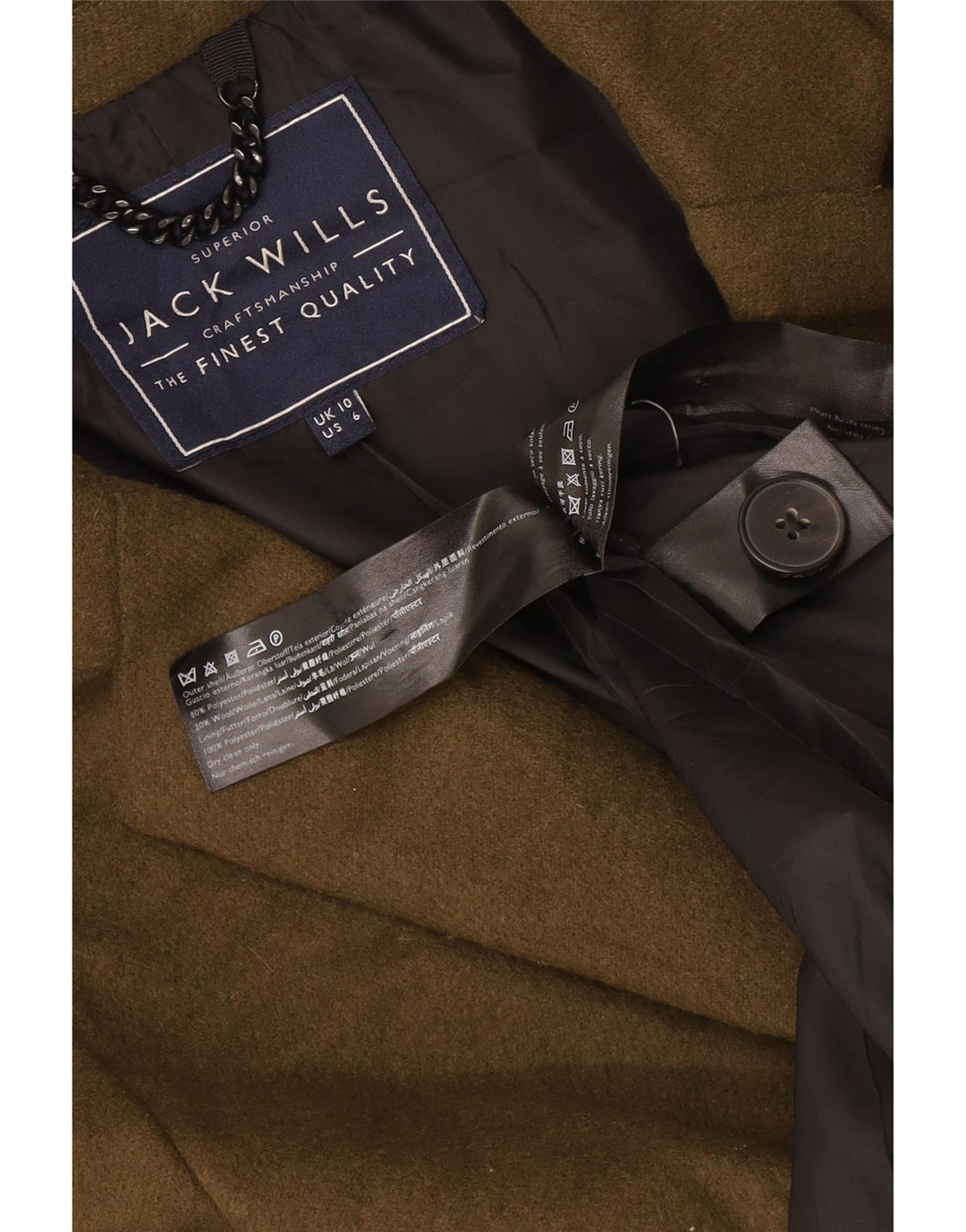 Sobretudo oversized feminino Jack Wills Reino Unido 10 pequeno poliéster cáqui