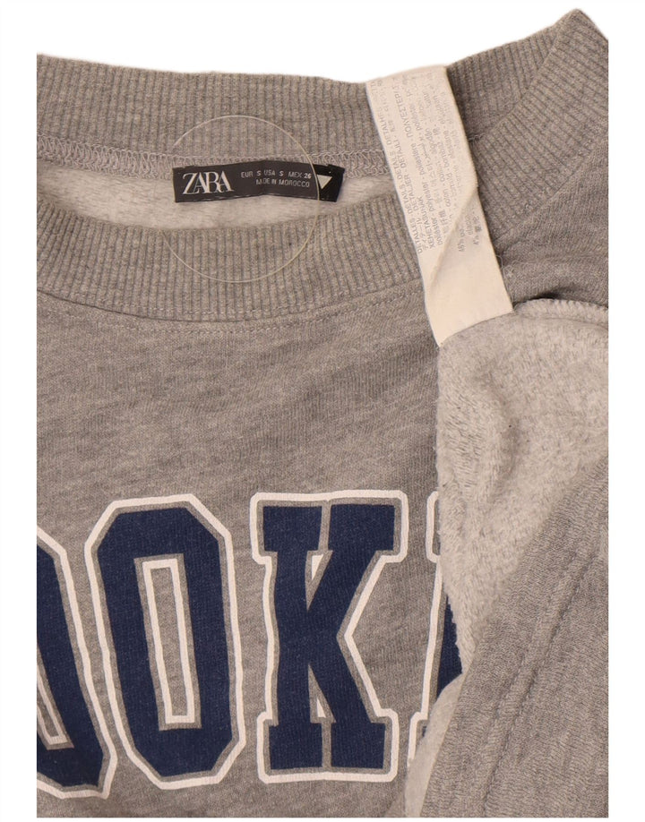 Zara Womens Brooklyn Graphic Moletom Oversized Jumper Reino Unido 10 Pequeno Cinza