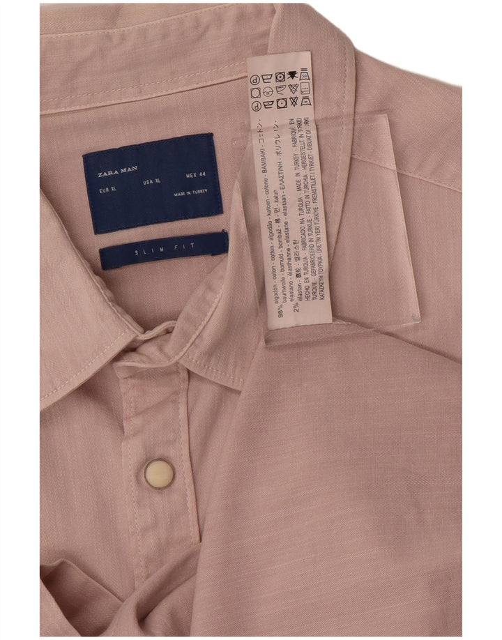 Camisa masculina Zara Slim Fit XL algodão rosa