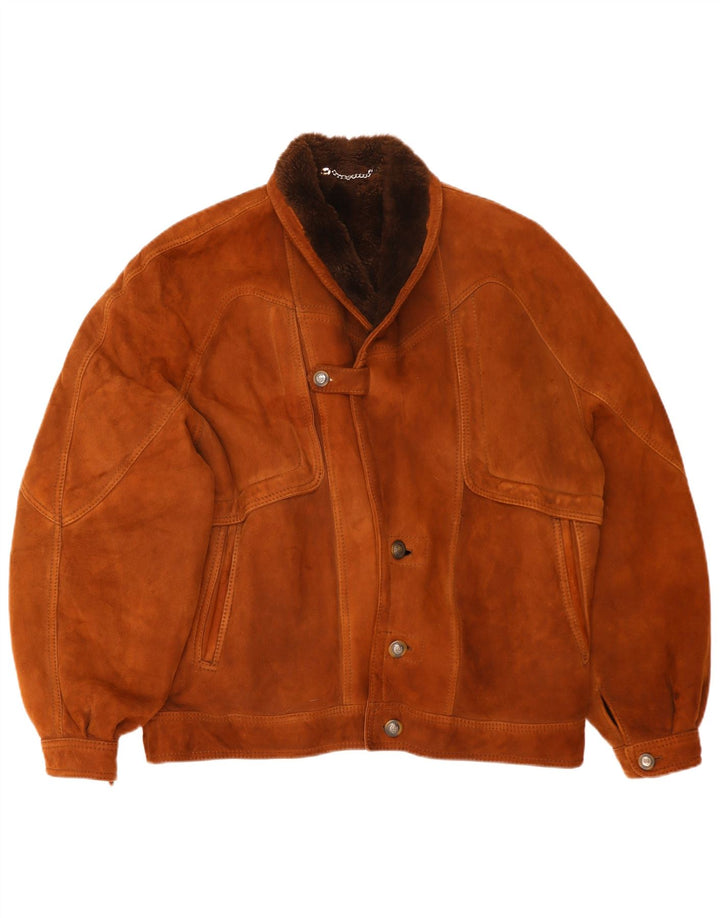 Jaqueta masculina vintage de shearling IT 54 2XL marrom