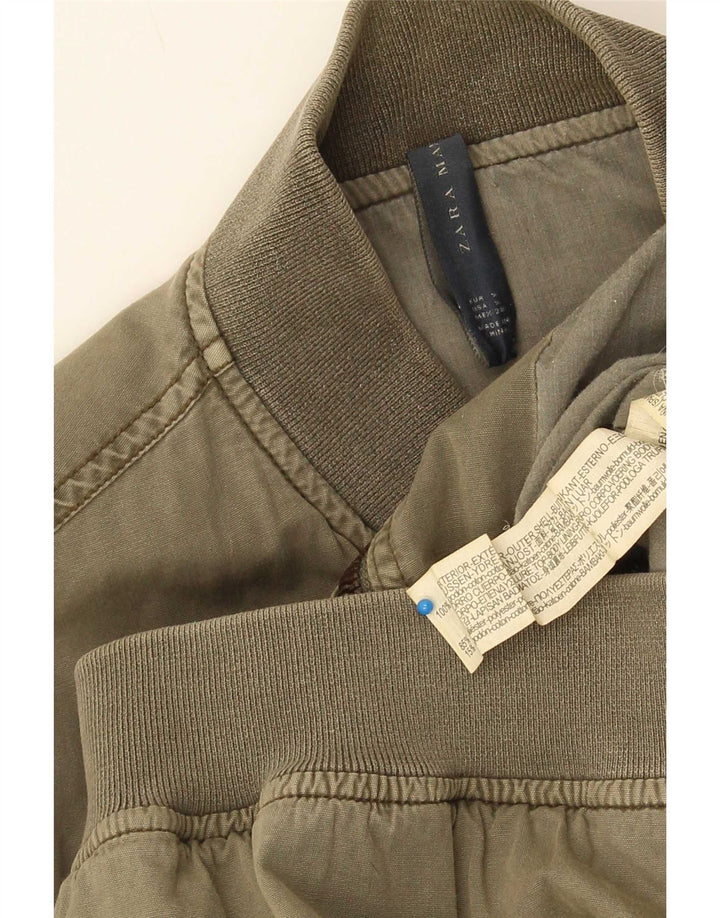 Zara Mens Bomber Jacket UK 36 Pequeno Algodão Cáqui