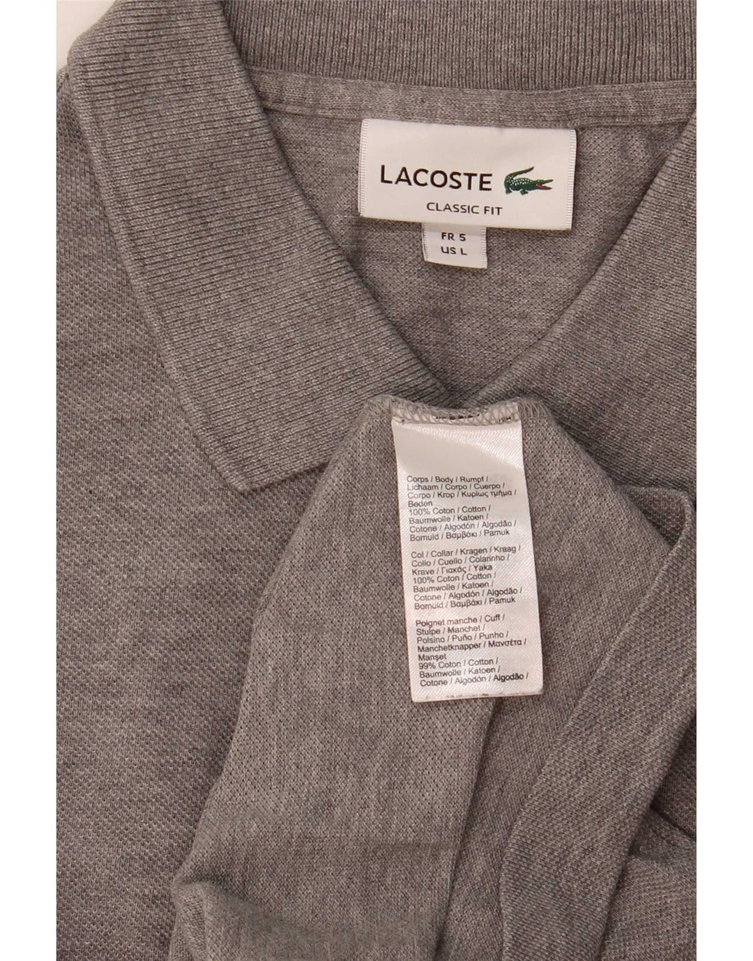 Camisa polo masculina Lacoste Classic Fit tamanho 7 grande algodão cinza