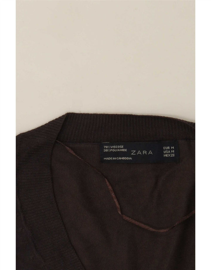 Zara Suéter feminino com decote em V Reino Unido 12 viscose cinza médio