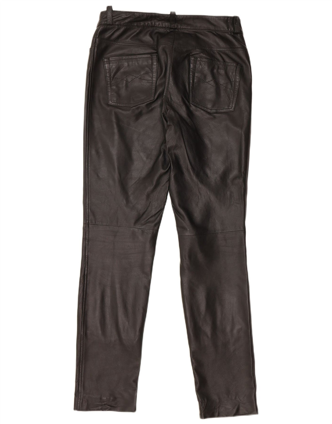 Calça feminina HEINE de couro slim UK 12 médio W30 L31 couro preto